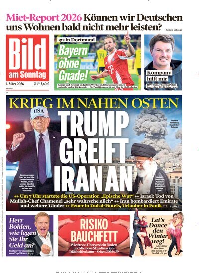 Titelbild der Ausgabe 9/2026 von Bild am Sonntag Gesamtausgabe. Diese Zeitschrift und viele weitere Zeitungsabos als Abo oder epaper bei United Kiosk online kaufen.