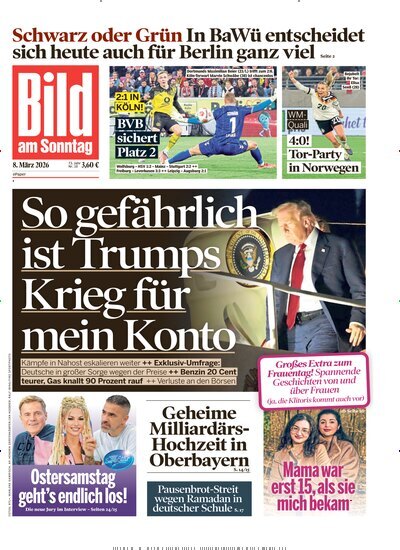 Titelbild der Ausgabe 10/2026 von Bild am Sonntag Gesamtausgabe. Diese Zeitschrift und viele weitere Zeitungsabos als Abo oder epaper bei United Kiosk online kaufen.