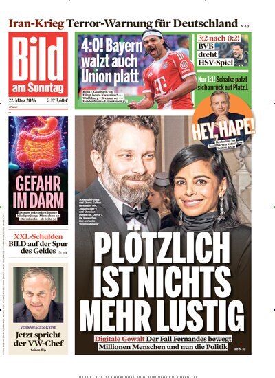 Titelbild der Ausgabe 12/2026 von Bild am Sonntag Gesamtausgabe. Diese Zeitschrift und viele weitere Zeitungsabos als Abo oder epaper bei United Kiosk online kaufen.