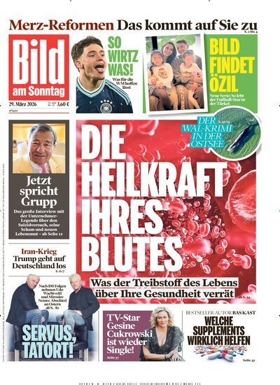 Titelbild der Ausgabe 13/2026 von Bild am Sonntag Gesamtausgabe. Diese Zeitschrift und viele weitere Zeitungsabos als Abo oder epaper bei United Kiosk online kaufen.