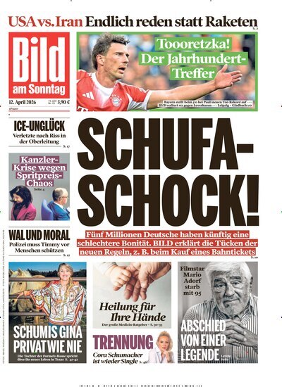 Titelbild der Ausgabe 15/2026 von Bild am Sonntag Gesamtausgabe. Diese Zeitschrift und viele weitere Zeitungsabos als Abo oder epaper bei United Kiosk online kaufen.