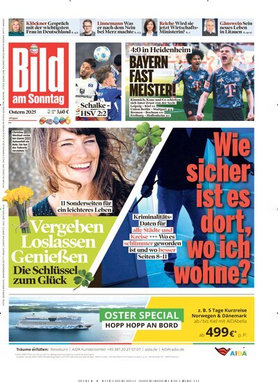 Titelbild der Ausgabe 16/2025 von Bild am Sonntag Gesamtausgabe. Diese Zeitschrift und viele weitere Zeitungsabos als Abo oder epaper bei United Kiosk online kaufen.