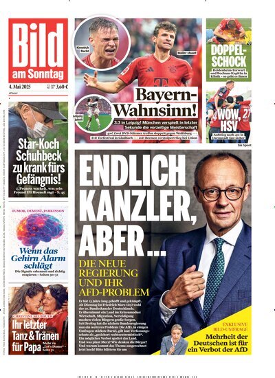 Titelbild der Ausgabe 18/2025 von Bild am Sonntag Gesamtausgabe. Diese Zeitschrift und viele weitere Zeitungsabos als Abo oder epaper bei United Kiosk online kaufen.