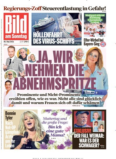 Titelbild der Ausgabe 19/2026 von Bild am Sonntag Gesamtausgabe. Diese Zeitschrift und viele weitere Zeitungsabos als Abo oder epaper bei United Kiosk online kaufen.