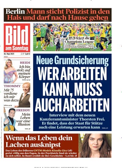 Titelbild der Ausgabe 20/2025 von Bild am Sonntag Gesamtausgabe. Diese Zeitschrift und viele weitere Zeitungsabos als Abo oder epaper bei United Kiosk online kaufen.