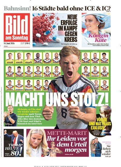 Titelbild der Ausgabe 24/2026 von Bild am Sonntag Gesamtausgabe. Diese Zeitschrift und viele weitere Zeitungsabos als Abo oder epaper bei United Kiosk online kaufen.