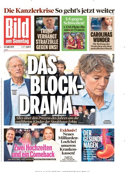 Titelbild der Ausgabe 28/2025 von Bild am Sonntag Gesamtausgabe. Diese Zeitschrift und viele weitere Zeitungsabos als Abo oder epaper bei United Kiosk online kaufen.