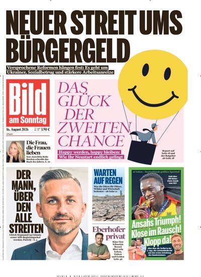 Titelbild der Ausgabe 33/2026 von Bild am Sonntag Gesamtausgabe. Diese Zeitschrift und viele weitere Zeitungsabos als Abo oder epaper bei United Kiosk online kaufen.