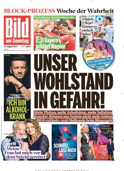 Titelbild der Ausgabe 35/2025 von Bild am Sonntag Gesamtausgabe. Diese Zeitschrift und viele weitere Zeitungsabos als Abo oder epaper bei United Kiosk online kaufen.