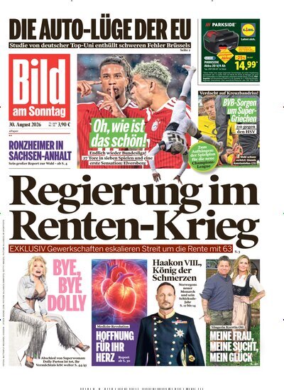 Titelbild der Ausgabe 35/2026 von Bild am Sonntag Gesamtausgabe. Diese Zeitschrift und viele weitere Zeitungsabos als Abo oder epaper bei United Kiosk online kaufen.