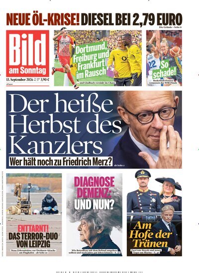 Titelbild der Ausgabe 37/2026 von Bild am Sonntag Gesamtausgabe. Diese Zeitschrift und viele weitere Zeitungsabos als Abo oder epaper bei United Kiosk online kaufen.