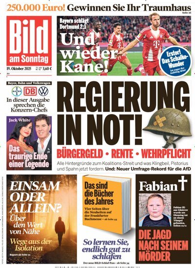 Titelbild der Ausgabe 42/2025 von Bild am Sonntag Gesamtausgabe. Diese Zeitschrift und viele weitere Zeitungsabos als Abo oder epaper bei United Kiosk online kaufen.