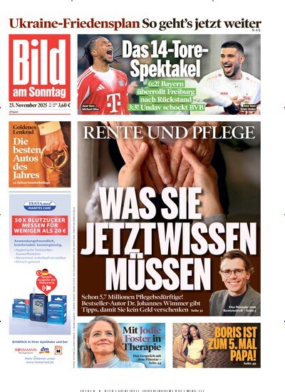 Titelbild der Ausgabe 47/2025 von Bild am Sonntag Gesamtausgabe. Diese Zeitschrift und viele weitere Zeitungsabos als Abo oder epaper bei United Kiosk online kaufen.
