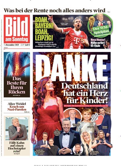 Titelbild der Ausgabe 49/2025 von Bild am Sonntag Gesamtausgabe. Diese Zeitschrift und viele weitere Zeitungsabos als Abo oder epaper bei United Kiosk online kaufen.