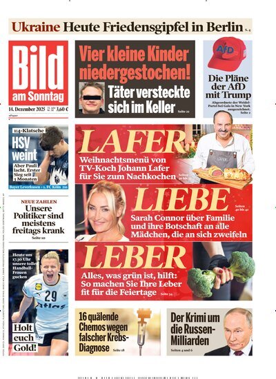 Titelbild der Ausgabe 50/2025 von Bild am Sonntag Gesamtausgabe. Diese Zeitschrift und viele weitere Zeitungsabos als Abo oder epaper bei United Kiosk online kaufen.
