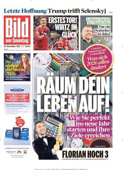 Titelbild der Ausgabe 52/2025 von Bild am Sonntag Gesamtausgabe. Diese Zeitschrift und viele weitere Zeitungsabos als Abo oder epaper bei United Kiosk online kaufen.