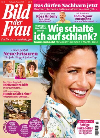 Titelbild der Ausgabe 33/2026 von Bild der Frau. Diese Zeitschrift und viele weitere Frauenzeitschriften als Abo oder epaper bei United Kiosk online kaufen.