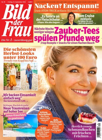 Titelbild der Ausgabe 39/2026 von Bild der Frau. Diese Zeitschrift und viele weitere Frauenzeitschriften als Abo oder epaper bei United Kiosk online kaufen.