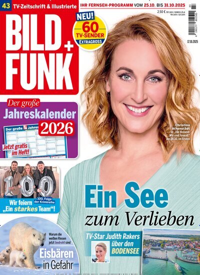 Titelbild der Ausgabe 43/2025 von Bild + Funk. Diese Zeitschrift und viele weitere Programmzeitschriften als Abo oder epaper bei United Kiosk online kaufen.