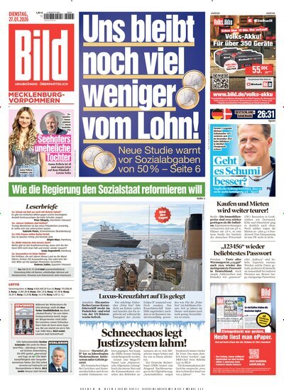 Titelbild der Ausgabe 22/2026 von BILD Mecklenburg-Vorpommern. Diese Zeitschrift und viele weitere Zeitungsabos als Abo oder epaper bei United Kiosk online kaufen.