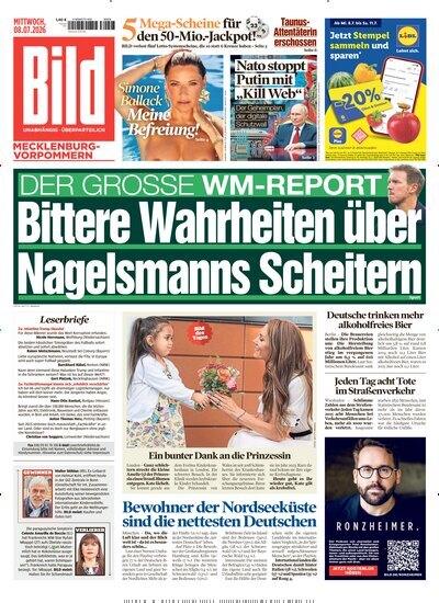 Titelbild der Ausgabe 156/2026 von BILD Mecklenburg-Vorpommern. Diese Zeitschrift und viele weitere Zeitungsabos als Abo oder epaper bei United Kiosk online kaufen.