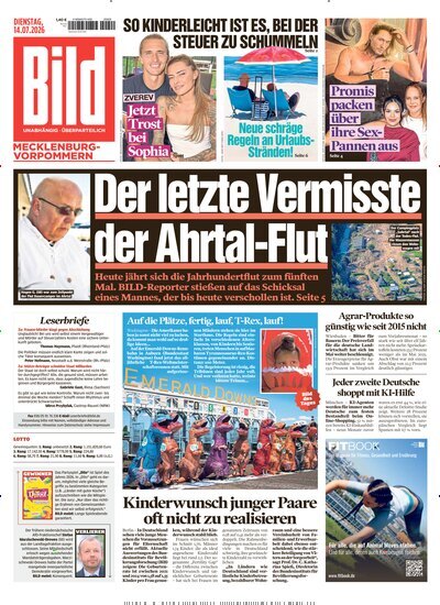 Titelbild der Ausgabe 161/2026 von BILD Mecklenburg-Vorpommern. Diese Zeitschrift und viele weitere Zeitungsabos als Abo oder epaper bei United Kiosk online kaufen.