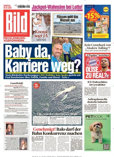 Titelbild der Ausgabe 165/2026 von BILD Mecklenburg-Vorpommern. Diese Zeitschrift und viele weitere Zeitungsabos als Abo oder epaper bei United Kiosk online kaufen.