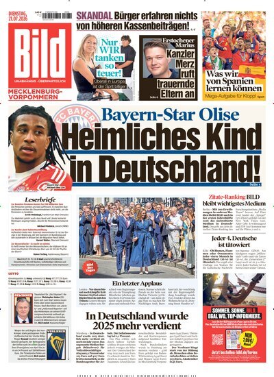 Titelbild der Ausgabe 167/2026 von BILD Mecklenburg-Vorpommern. Diese Zeitschrift und viele weitere Zeitungsabos als Abo oder epaper bei United Kiosk online kaufen.