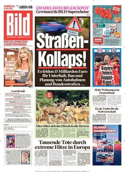 Titelbild der Ausgabe 218/2025 von BILD Mecklenburg-Vorpommern. Diese Zeitschrift und viele weitere Zeitungsabos als Abo oder epaper bei United Kiosk online kaufen.