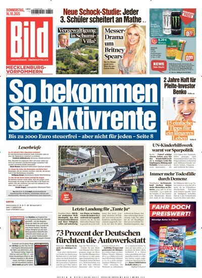 Titelbild der Ausgabe 241/2025 von BILD Mecklenburg-Vorpommern. Diese Zeitschrift und viele weitere Zeitungsabos als Abo oder epaper bei United Kiosk online kaufen.