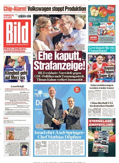 Titelbild der Ausgabe 247/2025 von BILD Mecklenburg-Vorpommern. Diese Zeitschrift und viele weitere Zeitungsabos als Abo oder epaper bei United Kiosk online kaufen.