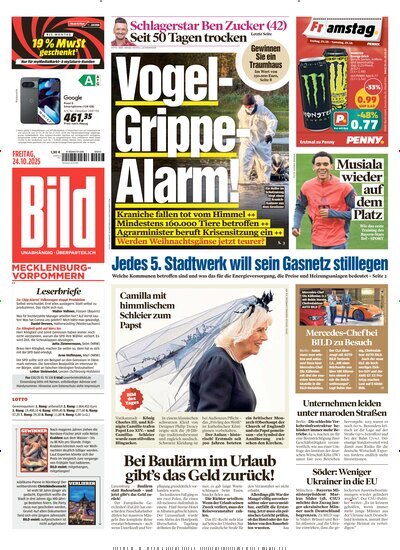 Titelbild der Ausgabe 248/2025 von BILD Mecklenburg-Vorpommern. Diese Zeitschrift und viele weitere Zeitungsabos als Abo oder epaper bei United Kiosk online kaufen.