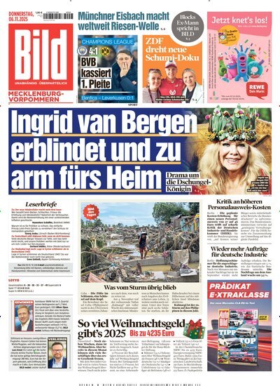 Titelbild der Ausgabe 259/2025 von BILD Mecklenburg-Vorpommern. Diese Zeitschrift und viele weitere Zeitungsabos als Abo oder epaper bei United Kiosk online kaufen.