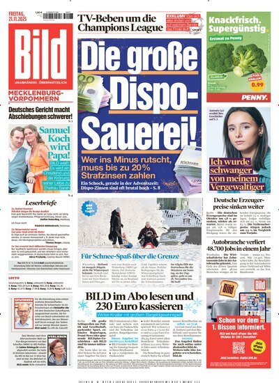Titelbild der Ausgabe 272/2025 von BILD Mecklenburg-Vorpommern. Diese Zeitschrift und viele weitere Zeitungsabos als Abo oder epaper bei United Kiosk online kaufen.