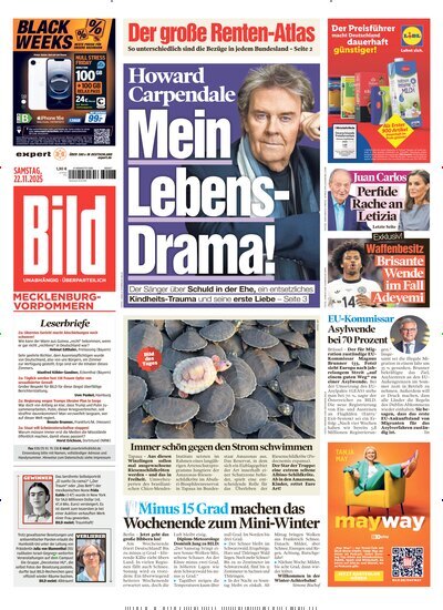 Titelbild der Ausgabe 273/2025 von BILD Mecklenburg-Vorpommern. Diese Zeitschrift und viele weitere Zeitungsabos als Abo oder epaper bei United Kiosk online kaufen.