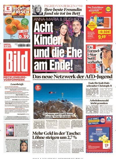 Titelbild der Ausgabe 279/2025 von BILD Mecklenburg-Vorpommern. Diese Zeitschrift und viele weitere Zeitungsabos als Abo oder epaper bei United Kiosk online kaufen.