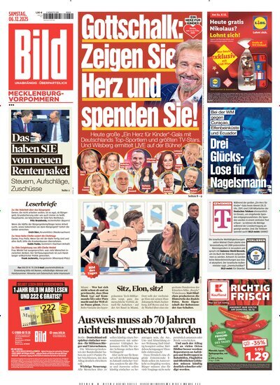 Titelbild der Ausgabe 285/2025 von BILD Mecklenburg-Vorpommern. Diese Zeitschrift und viele weitere Zeitungsabos als Abo oder epaper bei United Kiosk online kaufen.