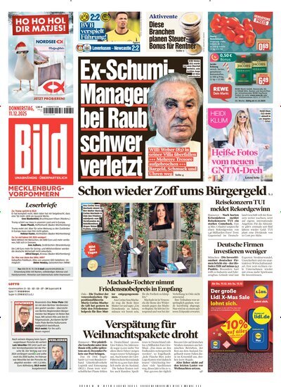 Titelbild der Ausgabe 289/2025 von BILD Mecklenburg-Vorpommern. Diese Zeitschrift und viele weitere Zeitungsabos als Abo oder epaper bei United Kiosk online kaufen.