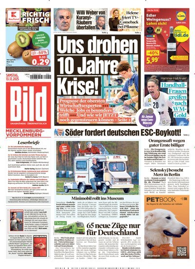 Titelbild der Ausgabe 291/2025 von BILD Mecklenburg-Vorpommern. Diese Zeitschrift und viele weitere Zeitungsabos als Abo oder epaper bei United Kiosk online kaufen.