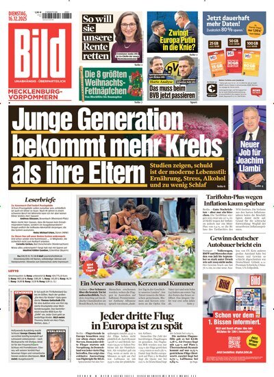 Titelbild der Ausgabe 293/2025 von BILD Mecklenburg-Vorpommern. Diese Zeitschrift und viele weitere Zeitungsabos als Abo oder epaper bei United Kiosk online kaufen.