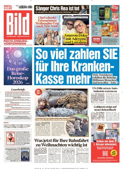 Titelbild der Ausgabe 299/2025 von BILD Mecklenburg-Vorpommern. Diese Zeitschrift und viele weitere Zeitungsabos als Abo oder epaper bei United Kiosk online kaufen.