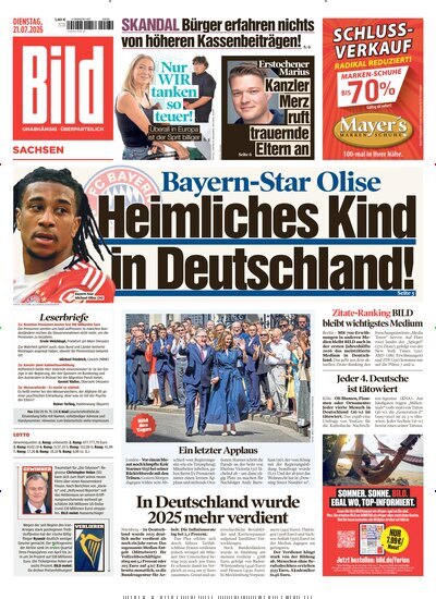 Titelbild der Ausgabe 167/2026 von BILD Sachsen. Diese Zeitschrift und viele weitere Zeitungsabos als Abo oder epaper bei United Kiosk online kaufen.