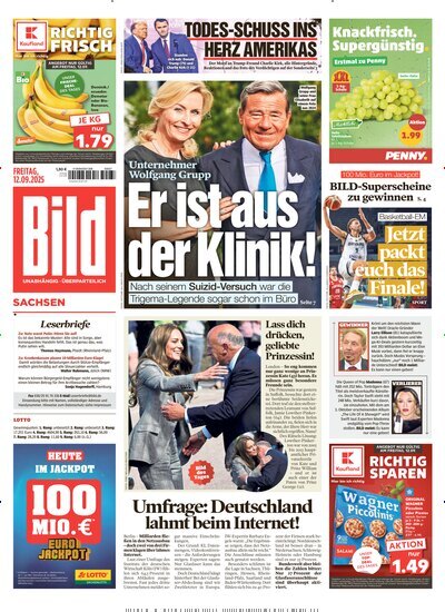 Titelbild der Ausgabe 213/2025 von BILD Sachsen. Diese Zeitschrift und viele weitere Zeitungsabos als Abo oder epaper bei United Kiosk online kaufen.