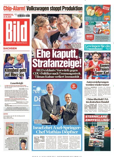 Titelbild der Ausgabe 247/2025 von BILD Sachsen. Diese Zeitschrift und viele weitere Zeitungsabos als Abo oder epaper bei United Kiosk online kaufen.