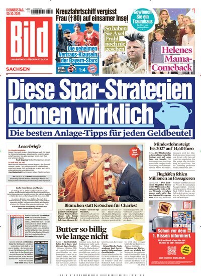 Titelbild der Ausgabe 253/2025 von BILD Sachsen. Diese Zeitschrift und viele weitere Zeitungsabos als Abo oder epaper bei United Kiosk online kaufen.