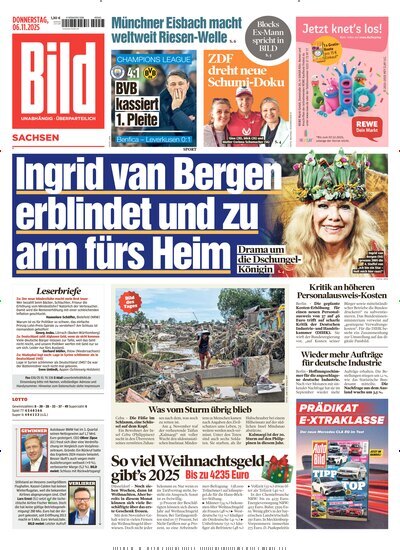 Titelbild der Ausgabe 259/2025 von BILD Sachsen. Diese Zeitschrift und viele weitere Zeitungsabos als Abo oder epaper bei United Kiosk online kaufen.