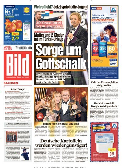 Titelbild der Ausgabe 267/2025 von BILD Sachsen. Diese Zeitschrift und viele weitere Zeitungsabos als Abo oder epaper bei United Kiosk online kaufen.