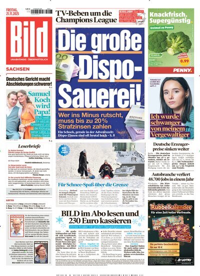 Titelbild der Ausgabe 272/2025 von BILD Sachsen. Diese Zeitschrift und viele weitere Zeitungsabos als Abo oder epaper bei United Kiosk online kaufen.