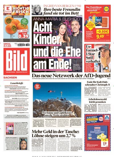 Titelbild der Ausgabe 279/2025 von BILD Sachsen. Diese Zeitschrift und viele weitere Zeitungsabos als Abo oder epaper bei United Kiosk online kaufen.