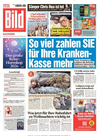 Titelbild der Ausgabe 299/2025 von BILD Sachsen. Diese Zeitschrift und viele weitere Zeitungsabos als Abo oder epaper bei United Kiosk online kaufen.
